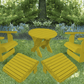 Lemon Yellow Poly-Luxe 100% Recycled Plastic Royal Complete Patio Set 2 Adirondack Royal Chairs, 2 Royal Adirondack Footstools Ottomans and 1 Adirondack Round Table